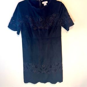 Bar III Black Embroidered Faux Suede Mini Shift Dress Size Small
